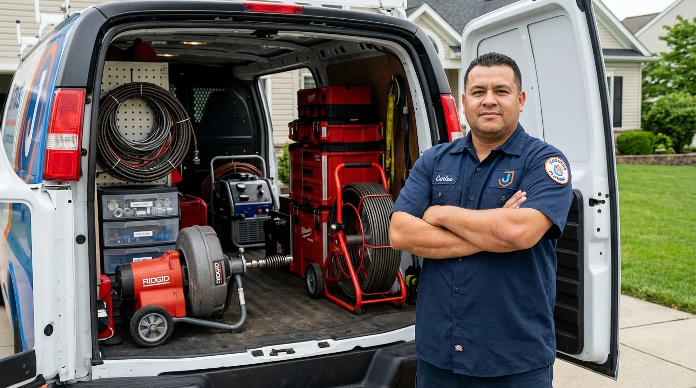 Professional drain cleaning equipment and Johns Plumbing LLC plumber in Newcomerstown