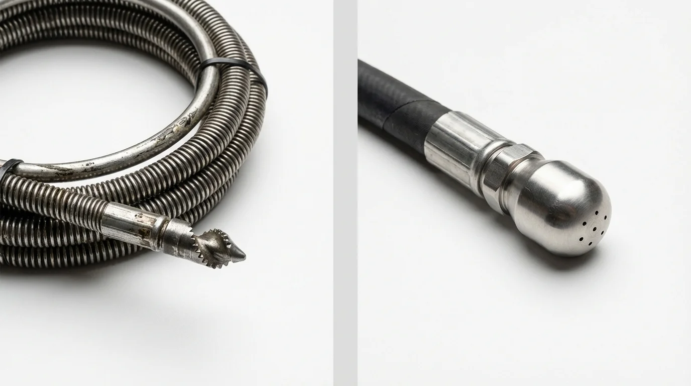 Drain snake cable and hydro jetting nozzle used for drain cleaning in Newcomerstown, OH