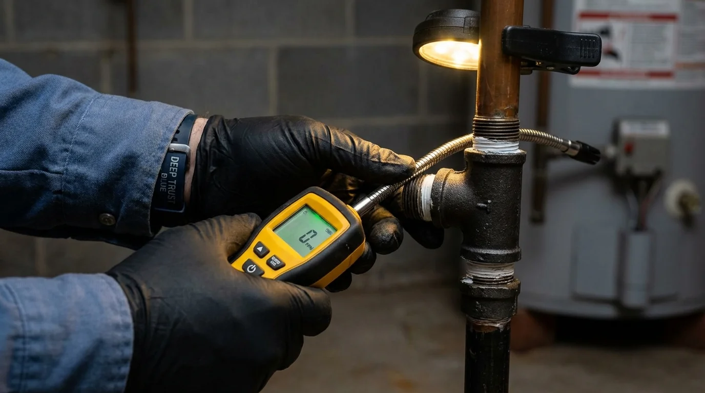 Gas leak detection with electronic sniffer by Johns Plumbing LLC in Newcomerstown