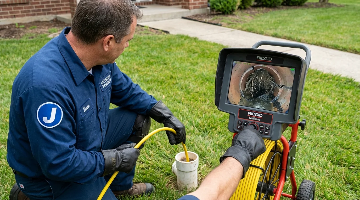 Sewer camera inspection being performed by Johns Plumbing LLC in Newcomerstown